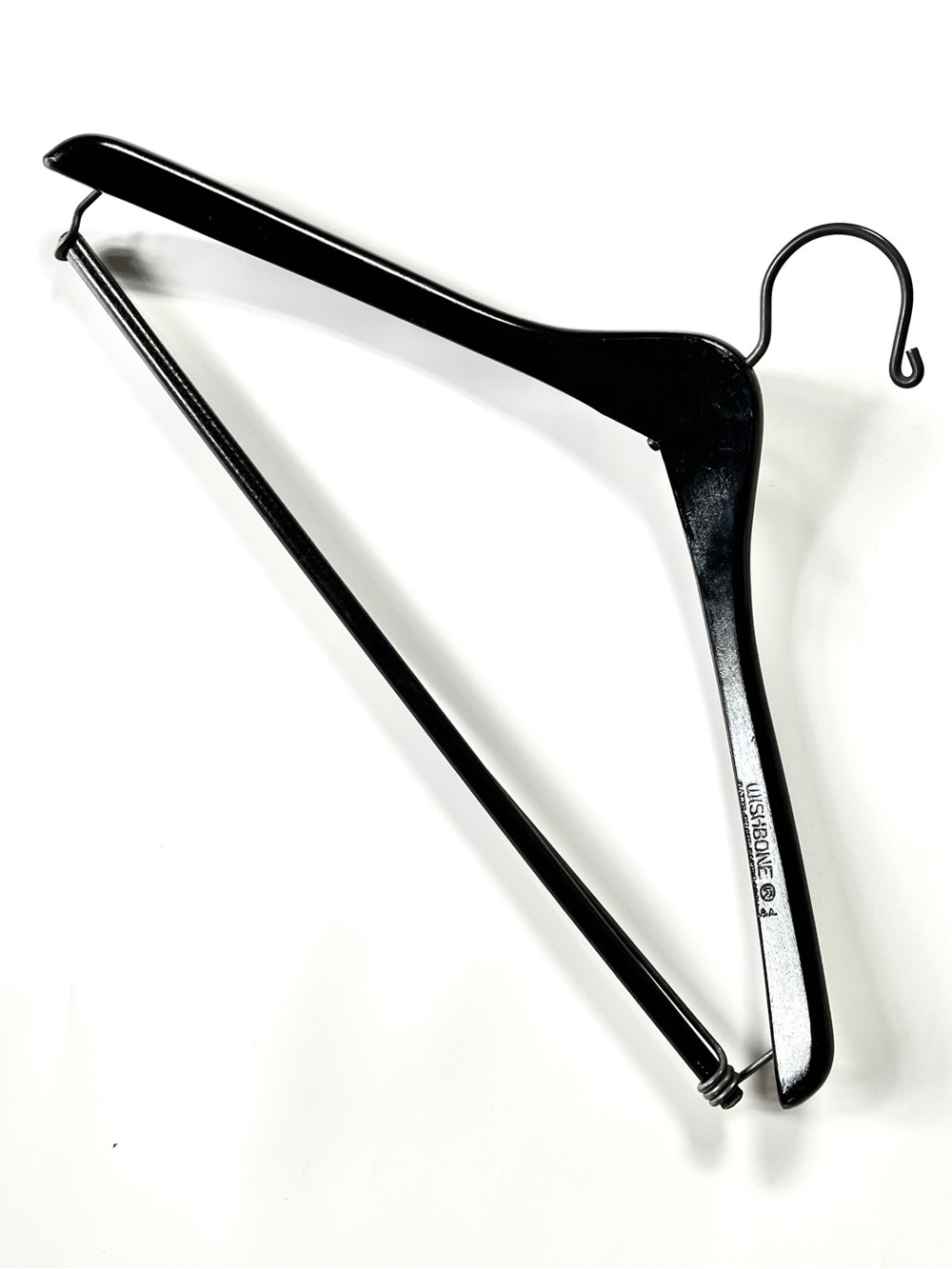 Vintage WISHBONE Brand 17” Curved Wooden Suit Hanger Black USA